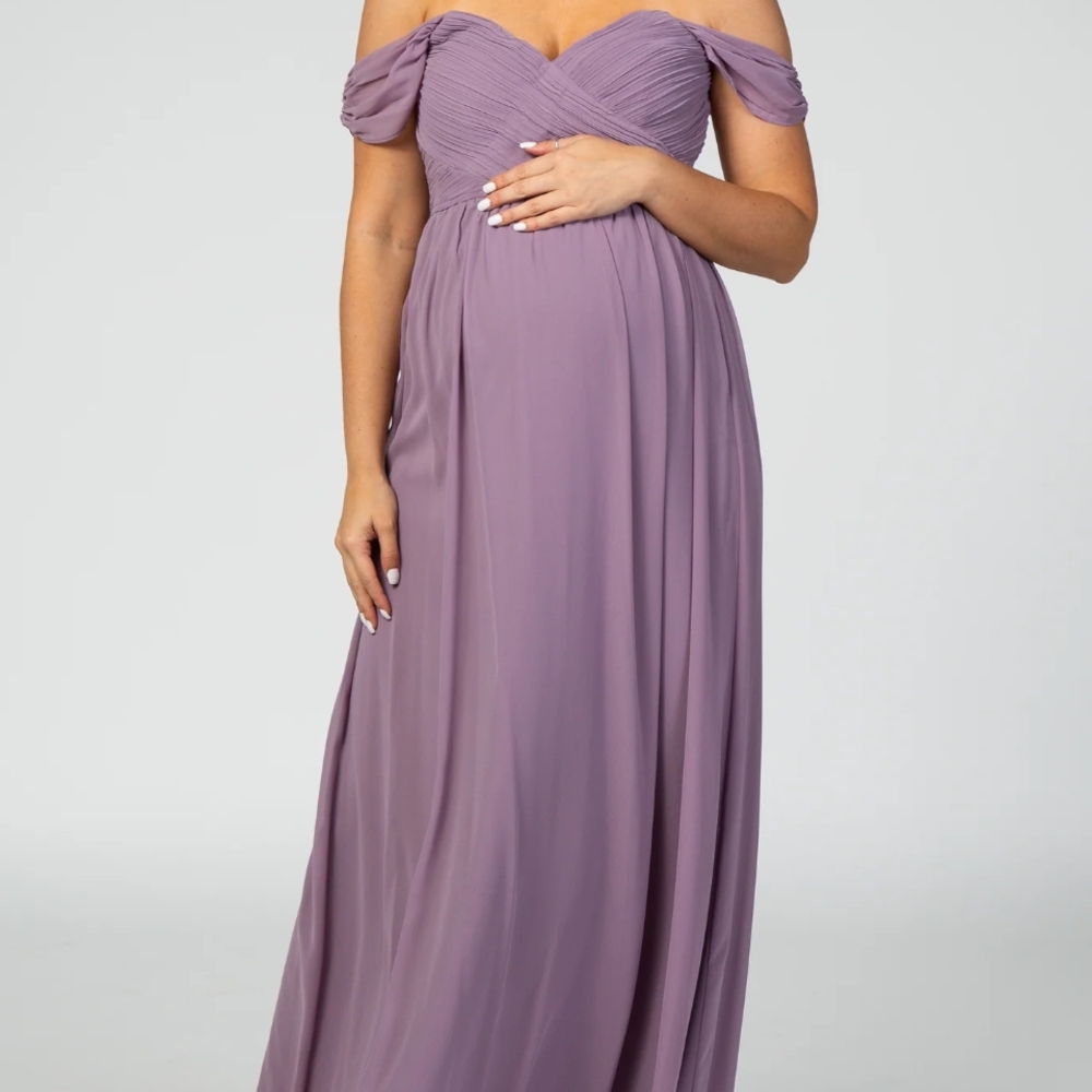 Elegant Lavender Off-Shoulder Maternity Dress